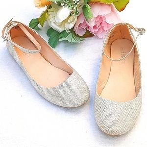 Rouge Silver Ballet Flat Ankle Strap Shoe